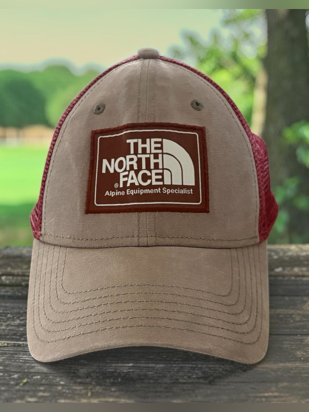 The North Face Tan Cap with Red Mesh Back